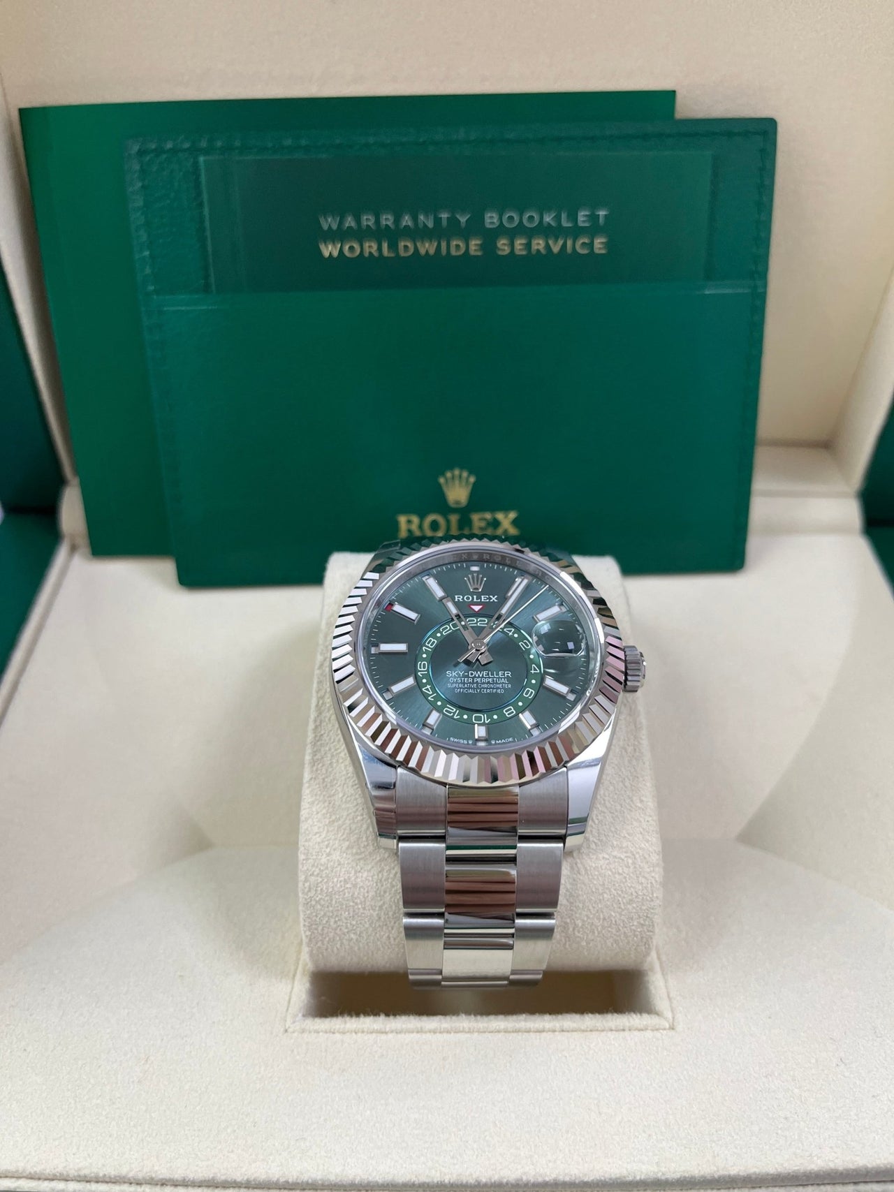 Rolex Sky-Dweller 42 mm Oystersteel and White Gold Green Dial Sky Dweller 336934 - WatchesOff5thWatch