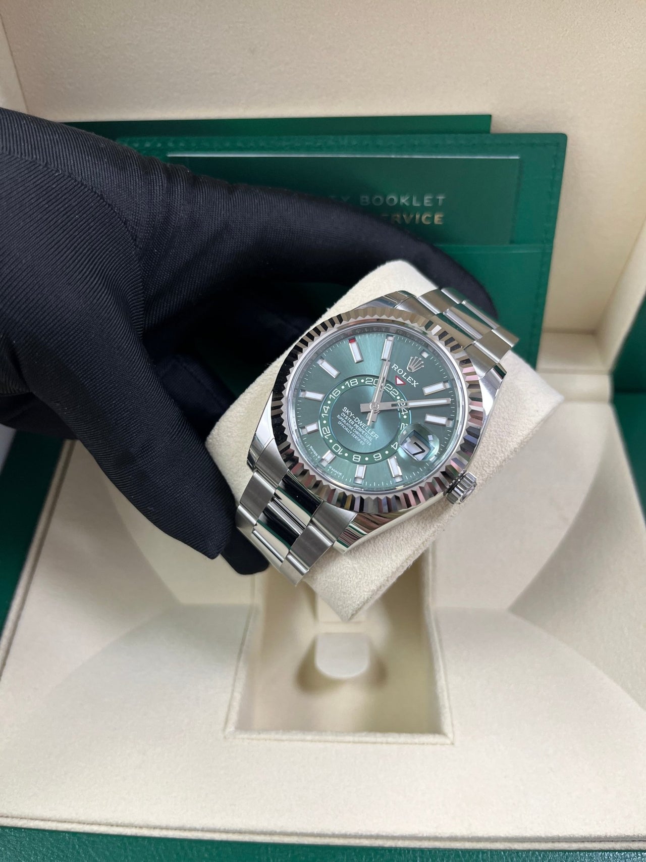 Rolex Sky-Dweller 42 mm Oystersteel and White Gold Green Dial Sky Dweller 336934 - WatchesOff5thWatch