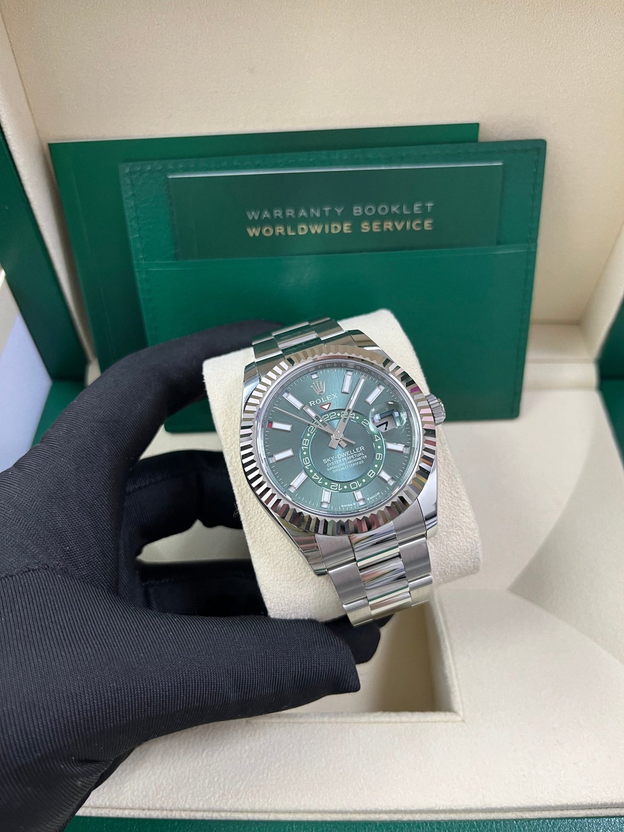 Rolex Sky-Dweller 42 mm Oystersteel and White Gold Green Dial Sky Dweller 336934 - WatchesOff5thWatch