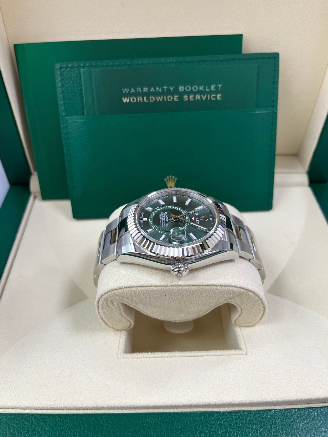 Rolex Sky-Dweller 42 mm Oystersteel and White Gold Green Dial Sky Dweller 336934 - WatchesOff5thWatch