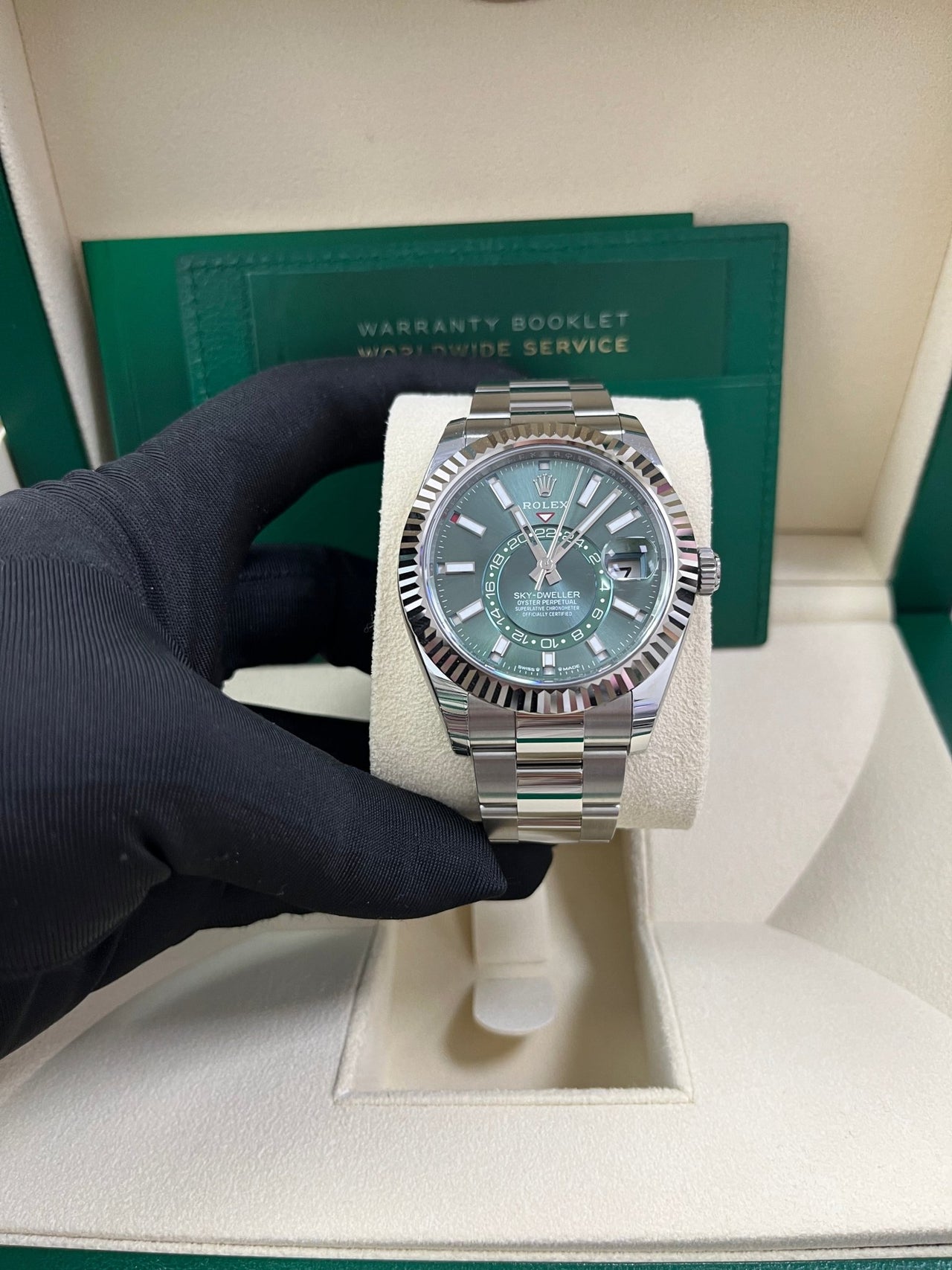 Rolex Sky-Dweller 42 mm Oystersteel and White Gold Green Dial Sky Dweller 336934 - WatchesOff5thWatch