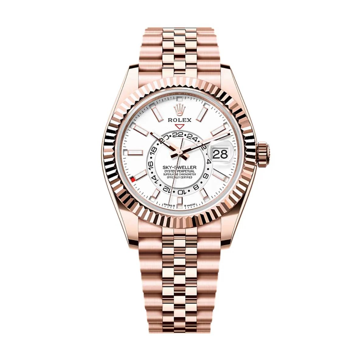 Rolex Sky-Dweller 42mm White Dial Rose Gold Jubilee Bracelet
