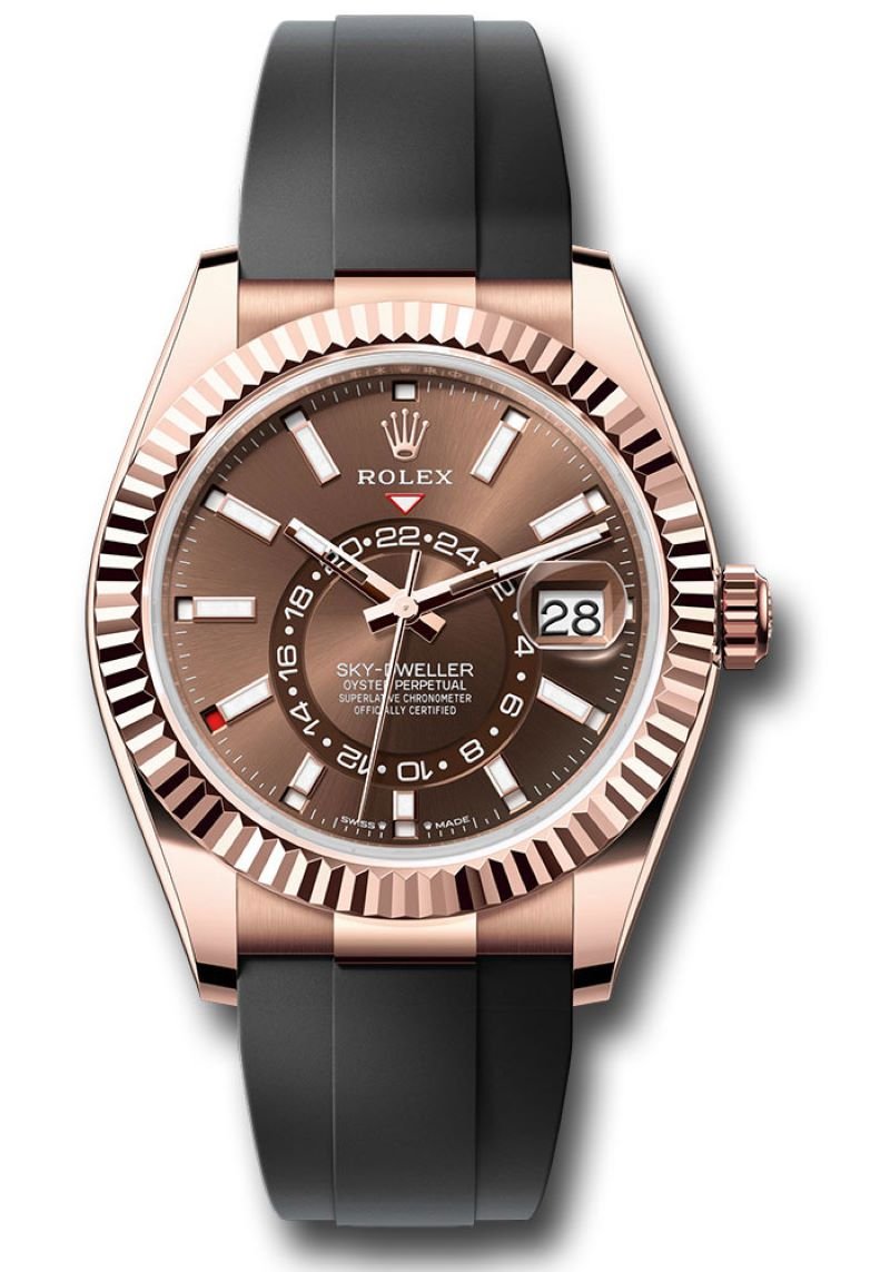 Rolex Sky-Dweller Rose Gold Chocolate Dial Oysterflex 336235 - WatchesOff5thWatch