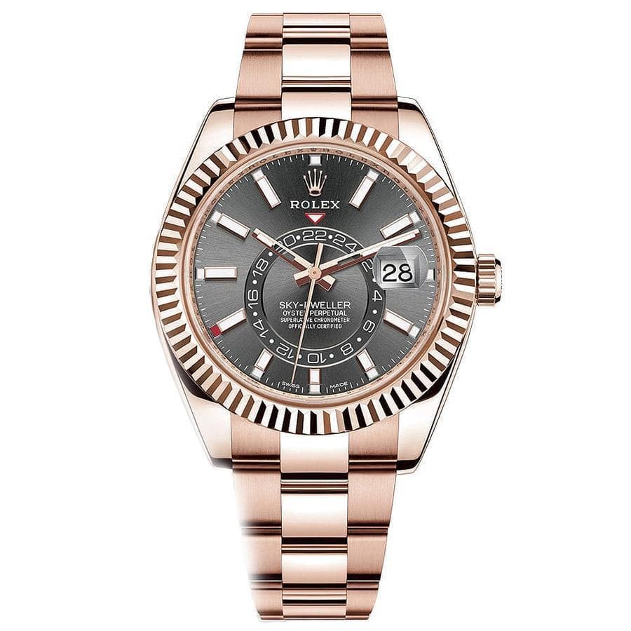 Rolex Sky-Dweller Rose Gold - Dark Rhodium Index Dial - Oyster Bracelet (Ref# 326935) - WatchesOff5thWatch