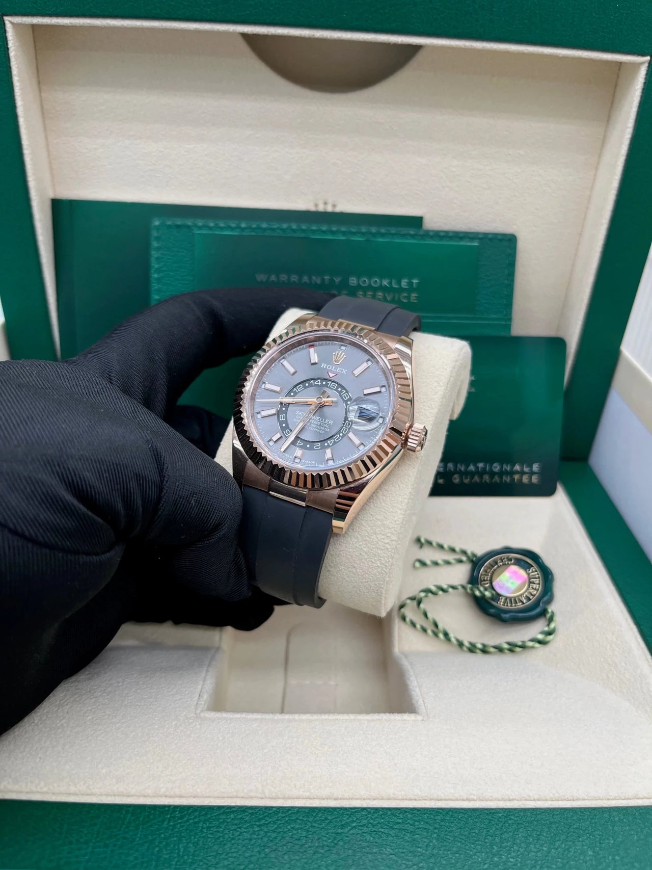 Rolex Sky - Dweller Rose Gold Slate Dial Oysterflex 336235 - WatchesOff5th