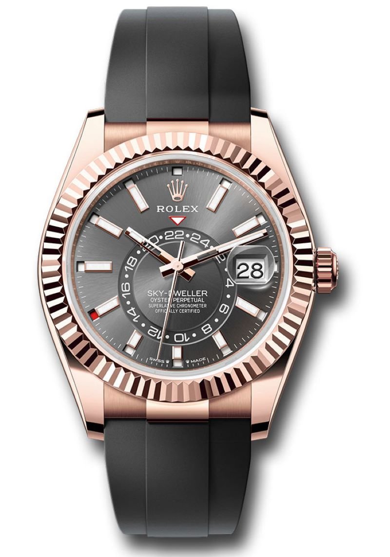 Rolex Sky-Dweller Rose Gold Slate Dial Oysterflex 336235 - WatchesOff5th