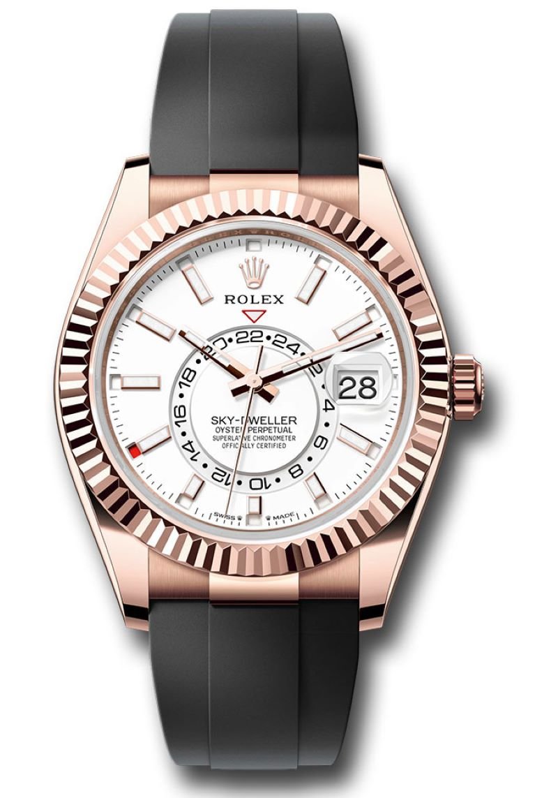 Rolex Sky-Dweller Rose Gold White Dial Oysterflex 336235 - WatchesOff5th