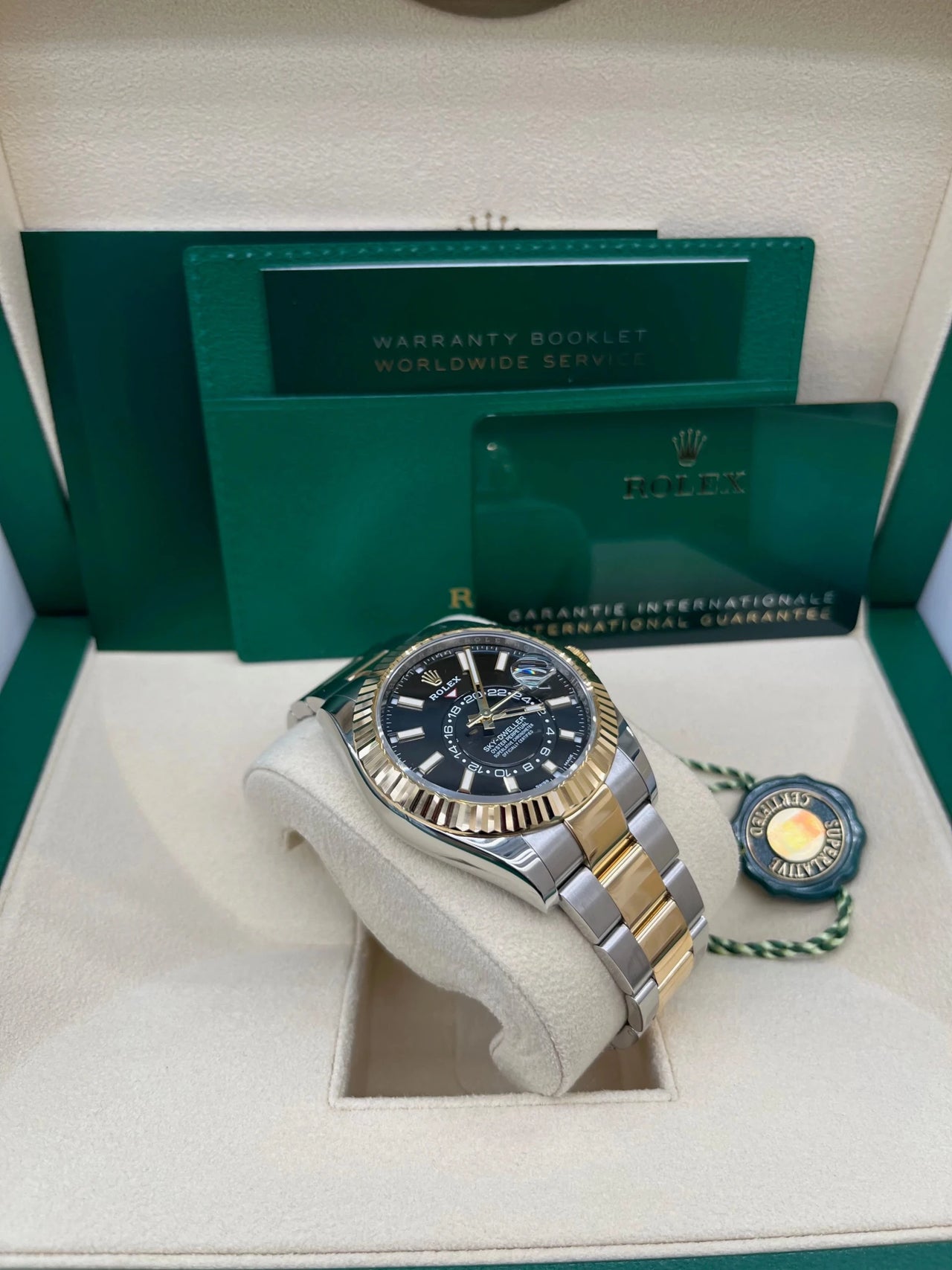 Rolex Sky - Dweller Two - Tone Yellow Gold - Black Index Dial - Oyster Bracelet (Ref 326933) - WatchesOff5thWatch