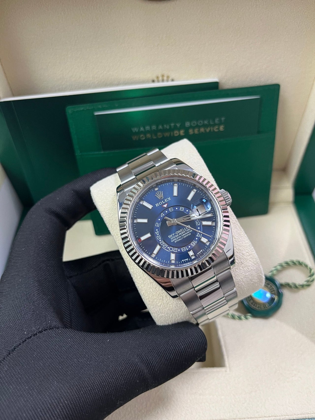 Rolex Sky - Dweller White Rolesor - Blue Index Dial - Oyster Bracelet (Ref# 326934) - WatchesOff5thWatch