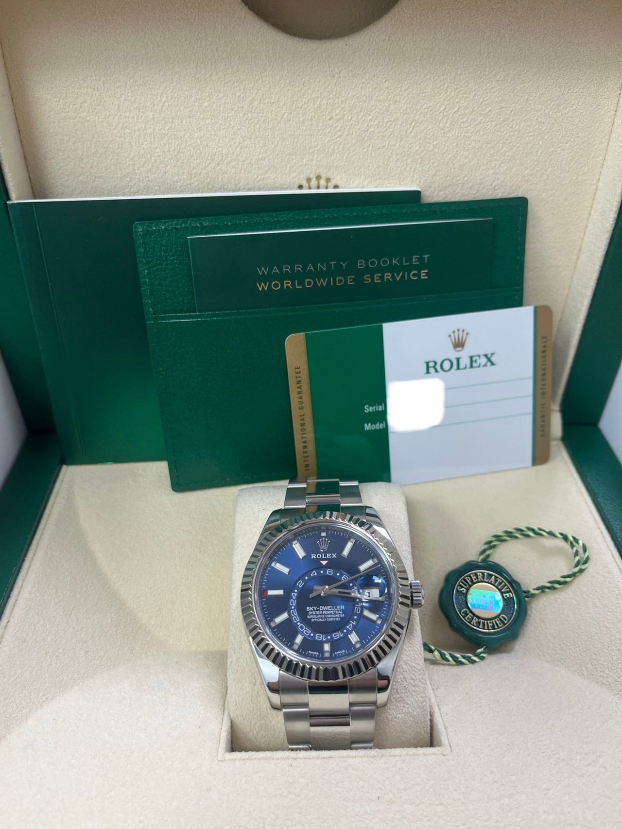 Rolex Sky - Dweller White Rolesor - Blue Index Dial - Oyster Bracelet (Ref# 326934) - WatchesOff5thWatch