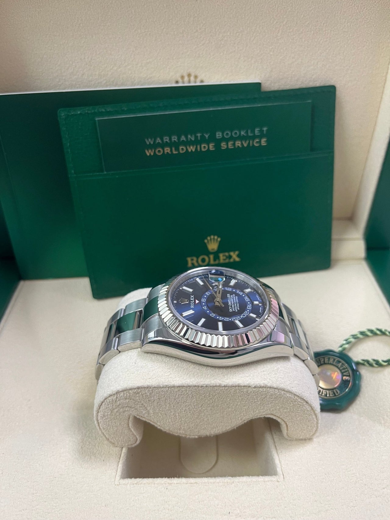 Rolex Sky - Dweller White Rolesor - Blue Index Dial - Oyster Bracelet (Ref# 326934) - WatchesOff5thWatch