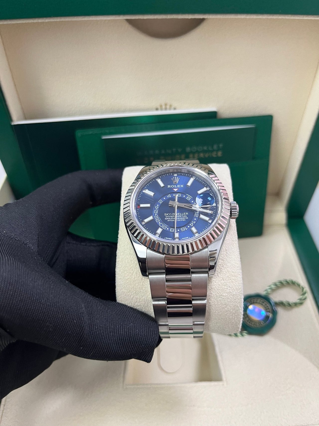 Rolex Sky - Dweller White Rolesor - Blue Index Dial - Oyster Bracelet (Ref# 326934) - WatchesOff5thWatch