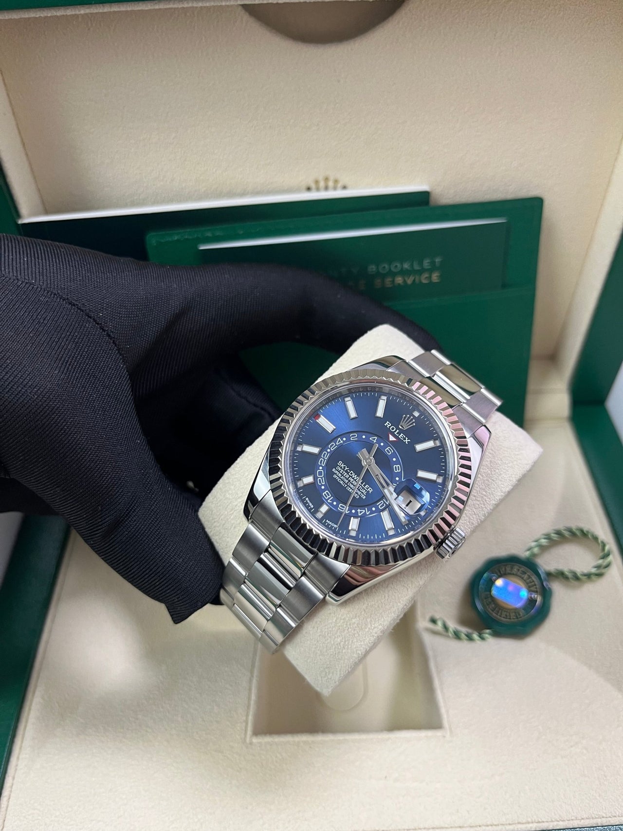 Rolex Sky - Dweller White Rolesor - Blue Index Dial - Oyster Bracelet (Ref# 326934) - WatchesOff5thWatch