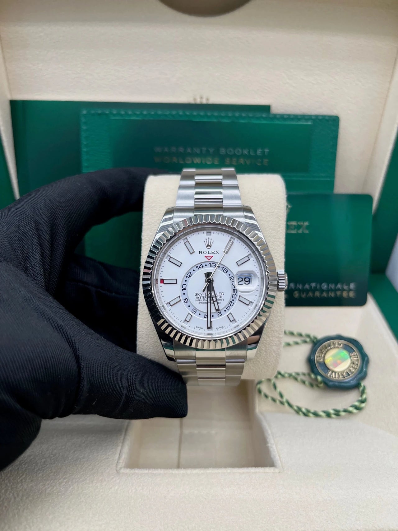 Rolex Sky - Dweller White Rolesor White Index Dial Oyster Bracelet (Ref 326934) - WatchesOff5thWatch