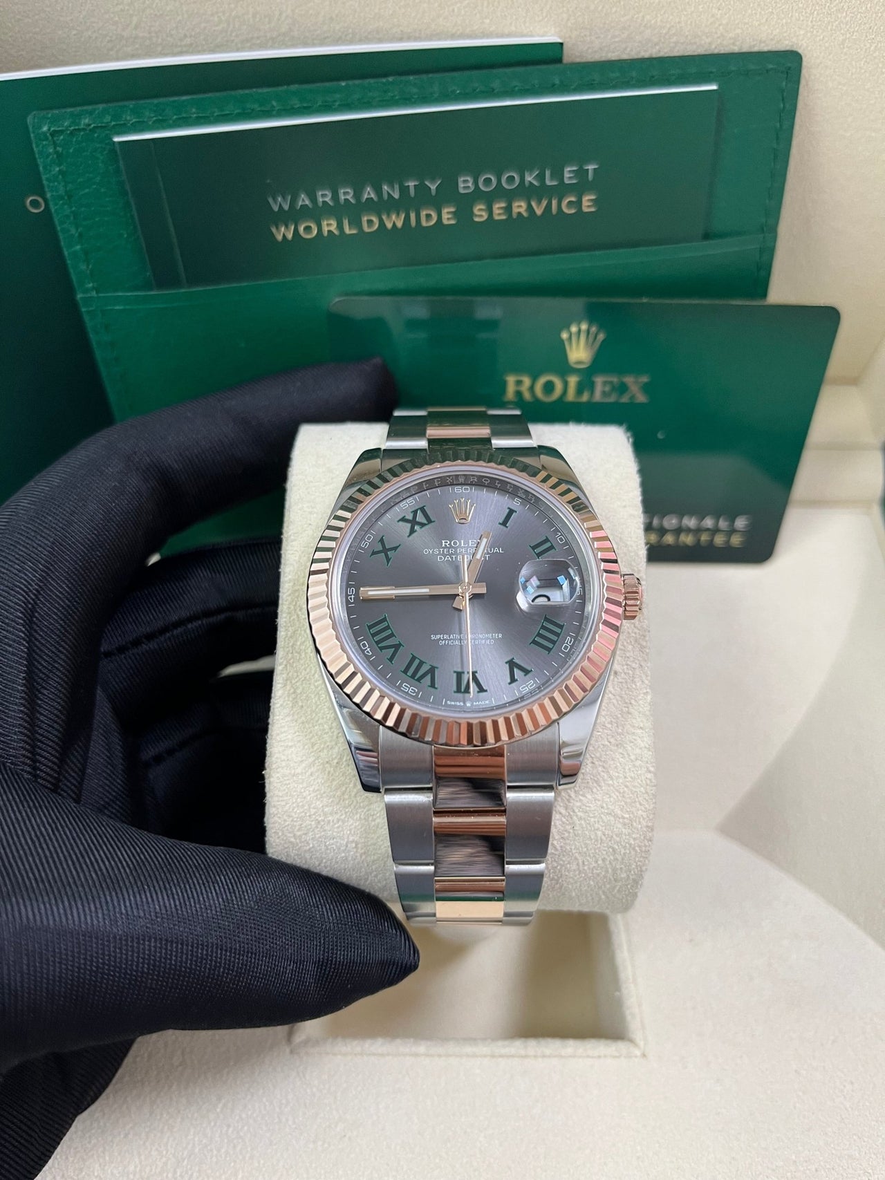 Rolex Steel and Rose Gold Datejust 41mm - Fluted Bezel - Slate Gray Wimbledon Roman Dial (Reference #126331) - WatchesOff5thWatch