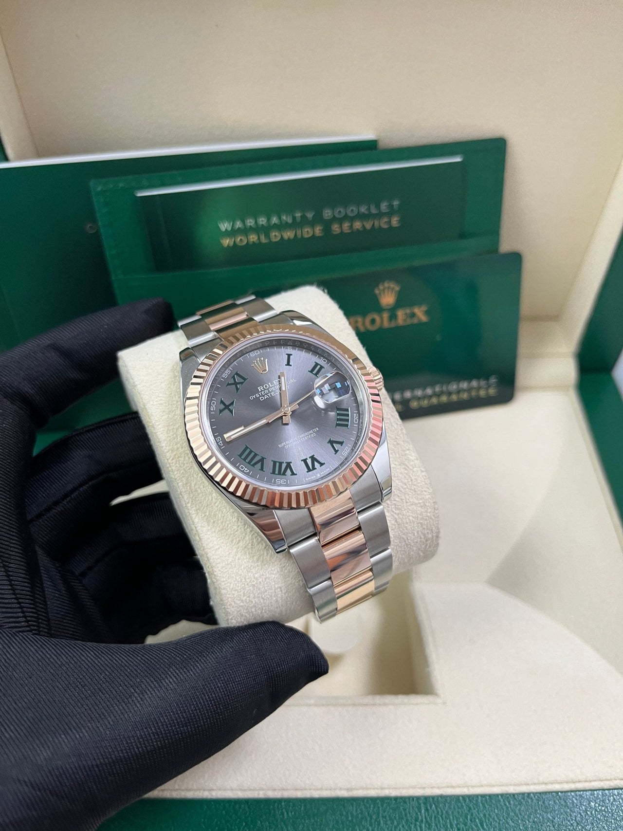 Rolex Steel and Rose Gold Datejust 41mm - Fluted Bezel - Slate Gray Wimbledon Roman Dial (Reference #126331) - WatchesOff5thWatch