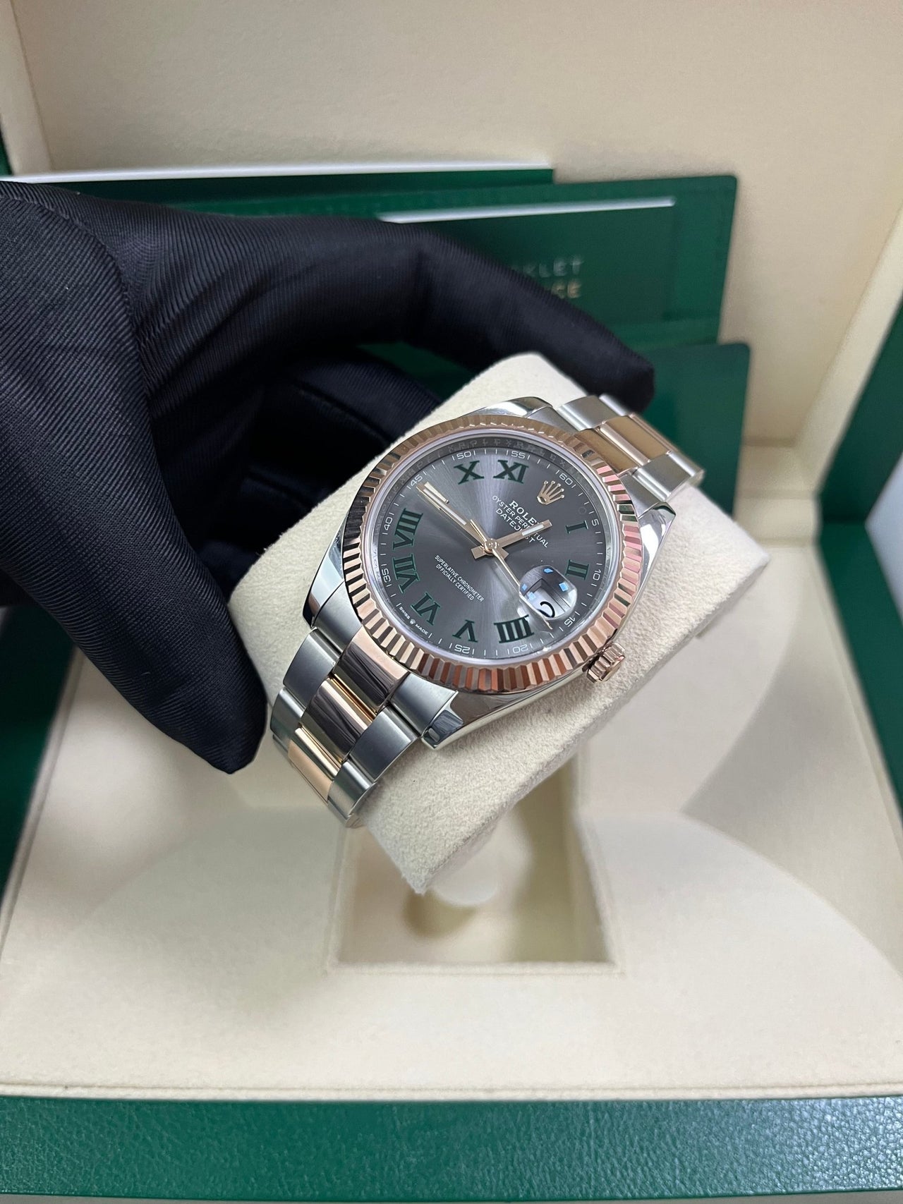 Rolex Steel and Rose Gold Datejust 41mm - Fluted Bezel - Slate Gray Wimbledon Roman Dial (Reference #126331) - WatchesOff5thWatch