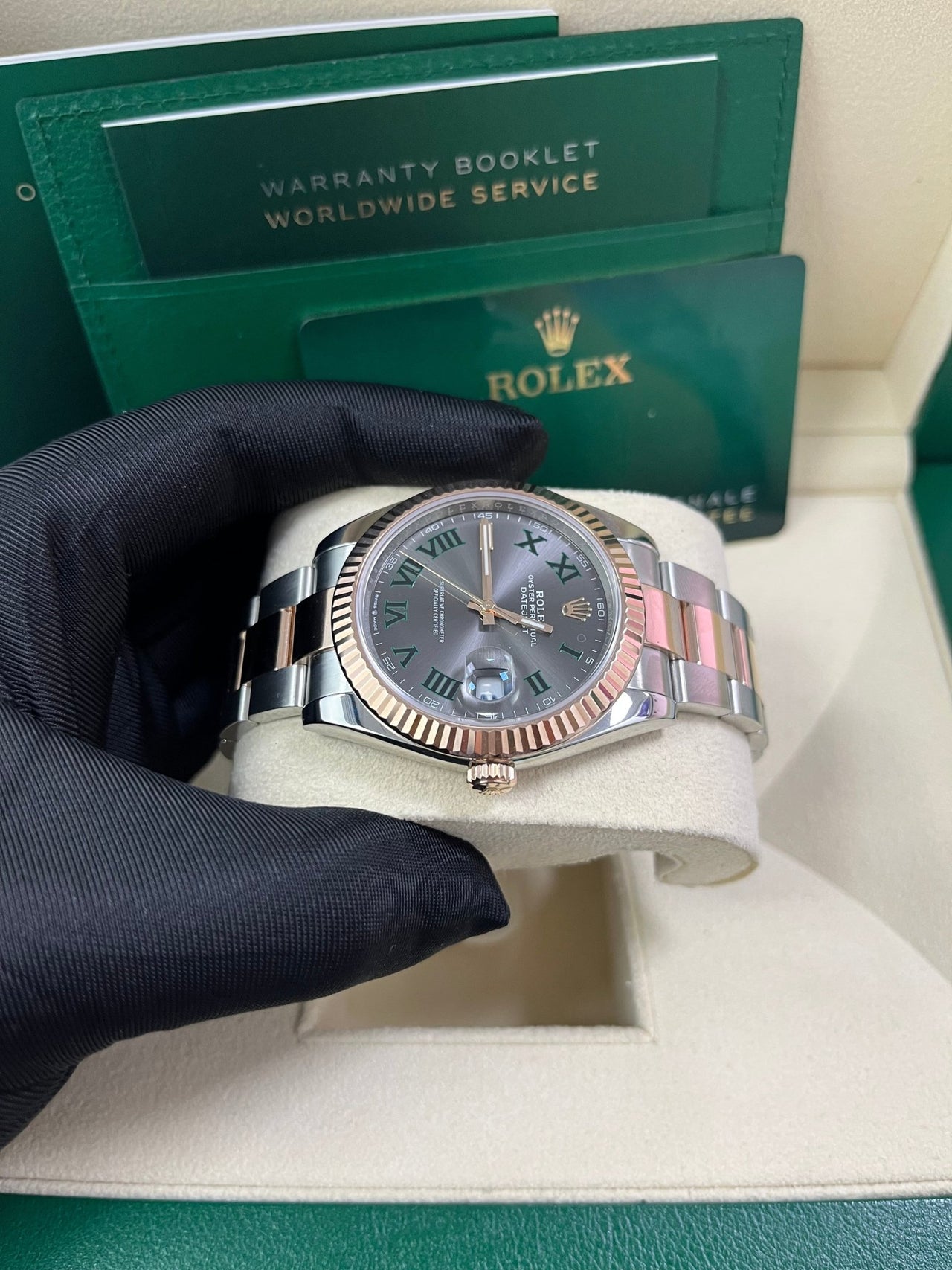 Rolex Steel and Rose Gold Datejust 41mm - Fluted Bezel - Slate Gray Wimbledon Roman Dial (Reference #126331) - WatchesOff5thWatch