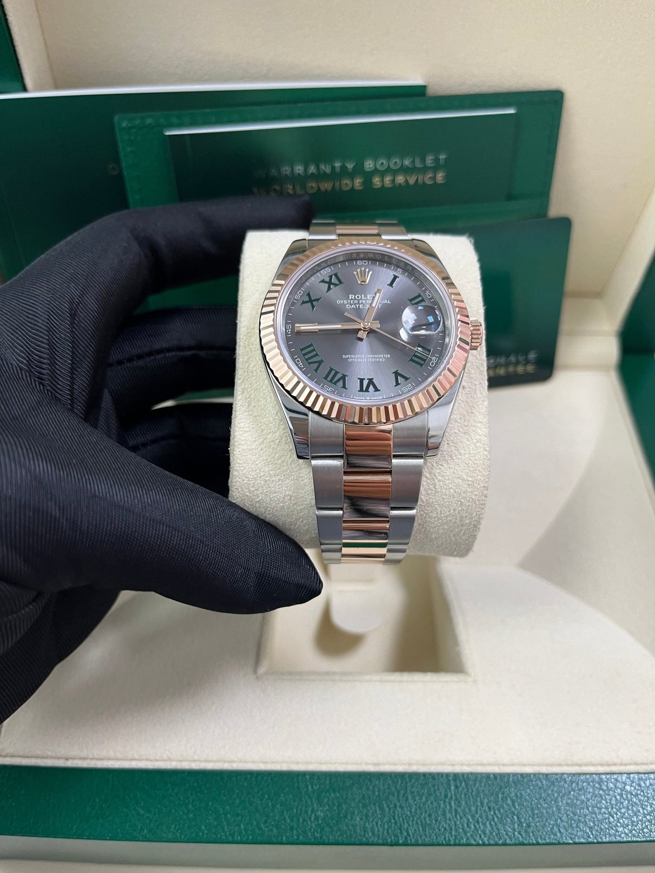 Rolex Steel and Rose Gold Datejust 41mm - Fluted Bezel - Slate Gray Wimbledon Roman Dial (Reference #126331) - WatchesOff5thWatch