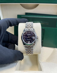 Thumbnail for Rolex Steel and White Gold Datejust 31 Watch - Fluted Bezel - Aubergine Roman Diamond 6 Dial - Jubilee Bracelet - WatchesOff5thWatch