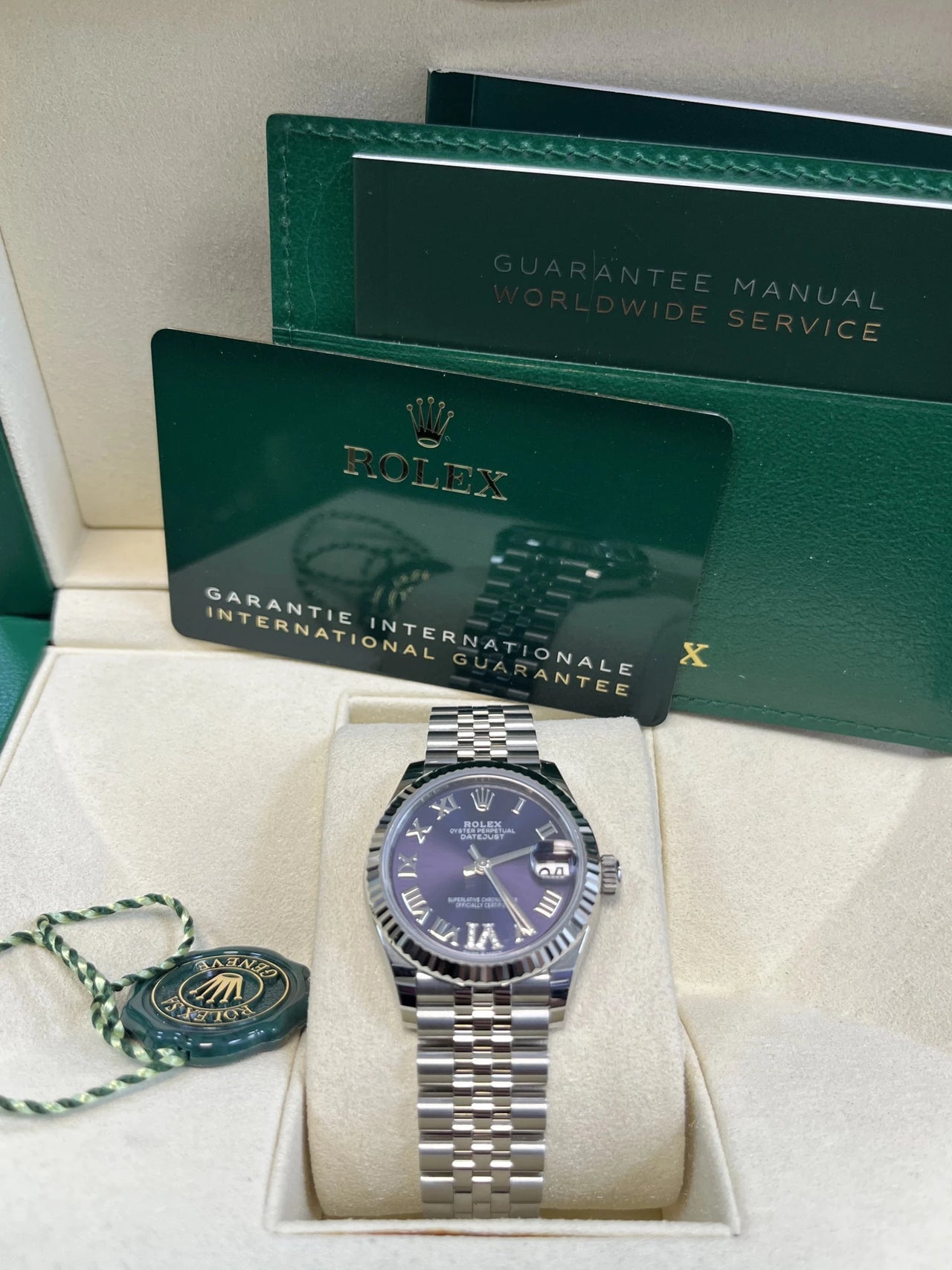 Rolex Steel and White Gold Datejust 31 Watch - Fluted Bezel - Aubergine Roman Diamond 6 Dial - Jubilee Bracelet - WatchesOff5thWatch