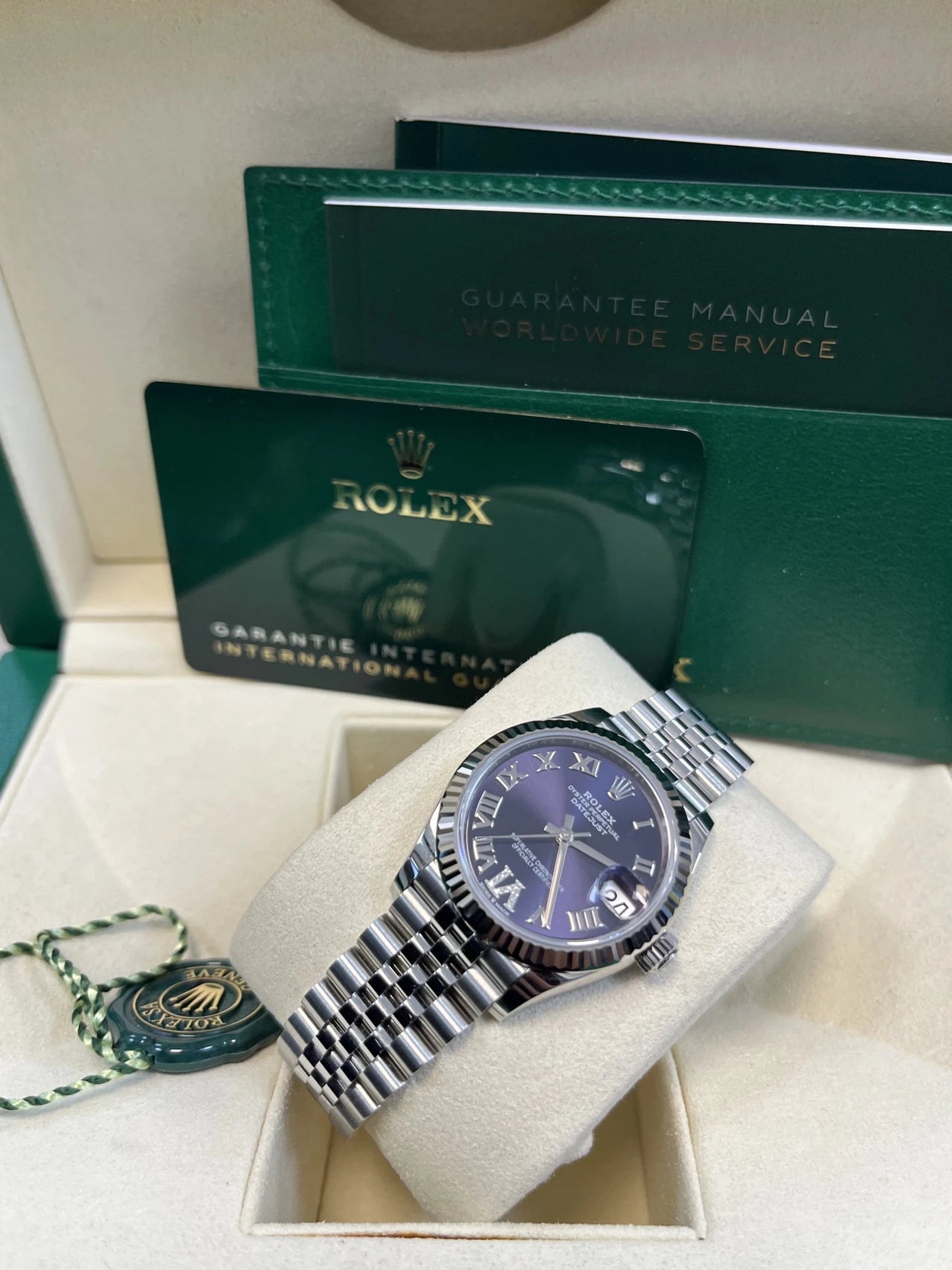 Rolex Steel and White Gold Datejust 31 Watch - Fluted Bezel - Aubergine Roman Diamond 6 Dial - Jubilee Bracelet - WatchesOff5thWatch