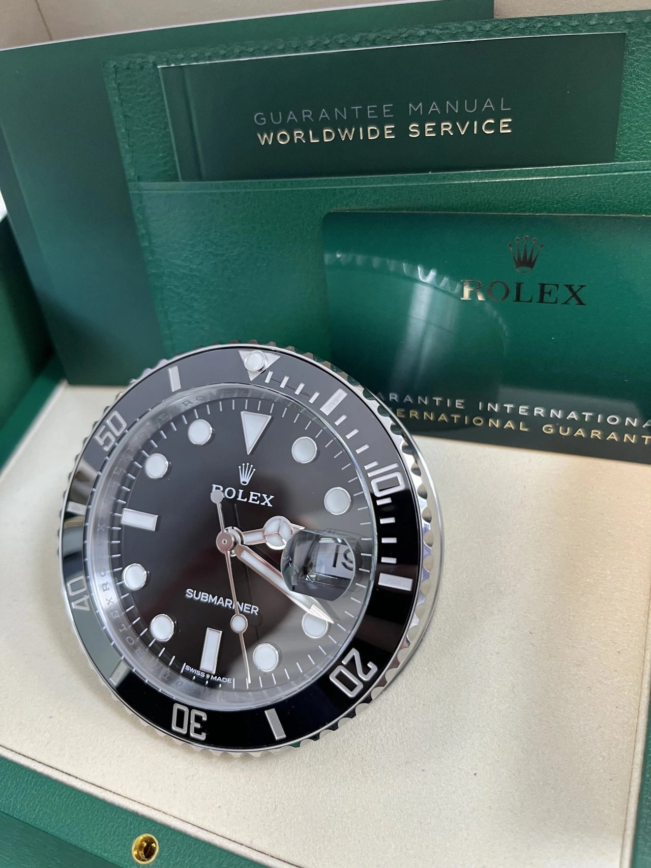 Rolex Submariner Date Desk Clock Oystersteel Black Lacquer Dial Cerachrom Bezel (Ref 909010LN) - WatchesOff5thWatch