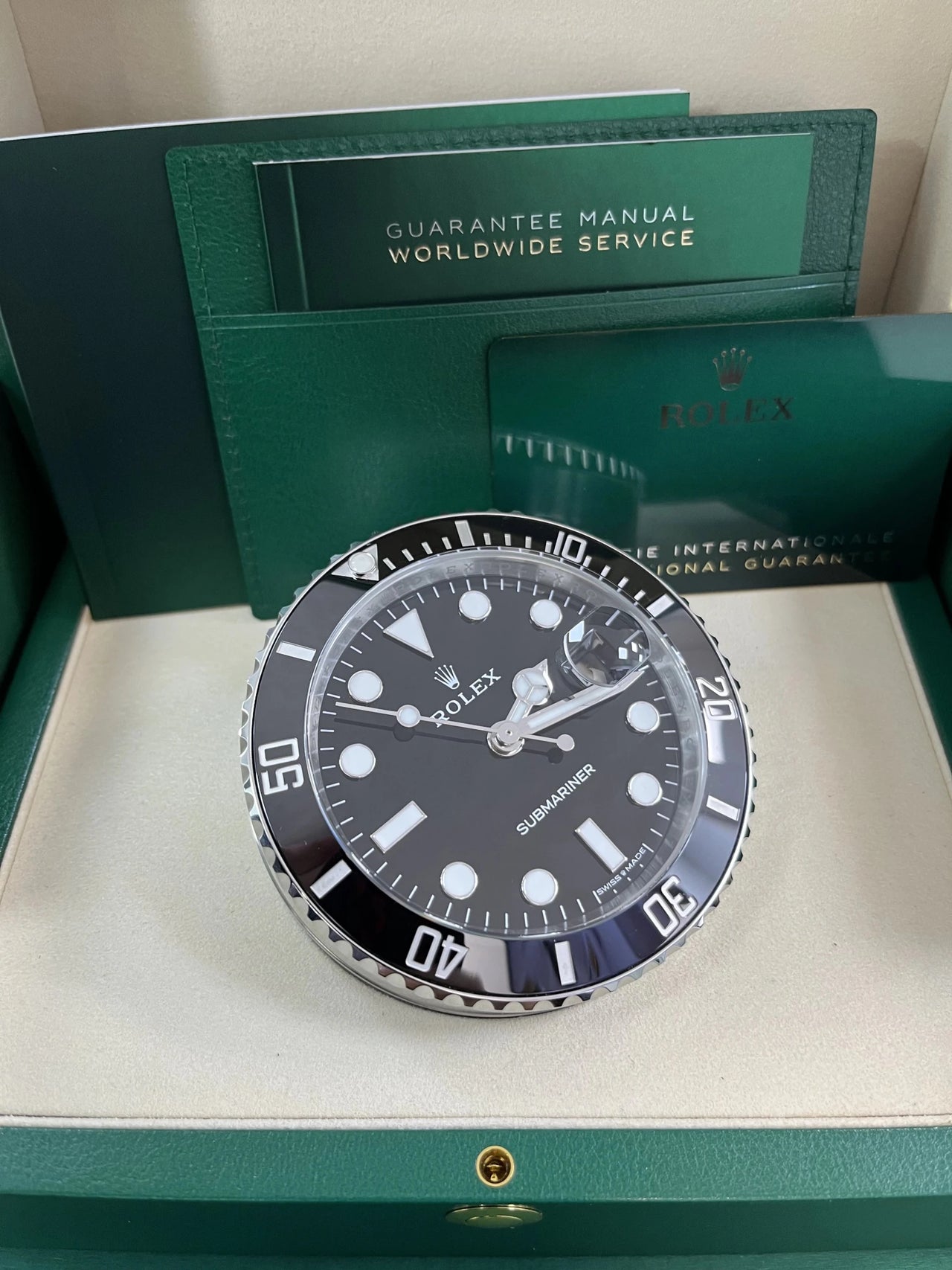 Rolex Submariner Date Desk Clock Oystersteel Black Lacquer Dial Cerachrom Bezel (Ref 909010LN) - WatchesOff5thWatch