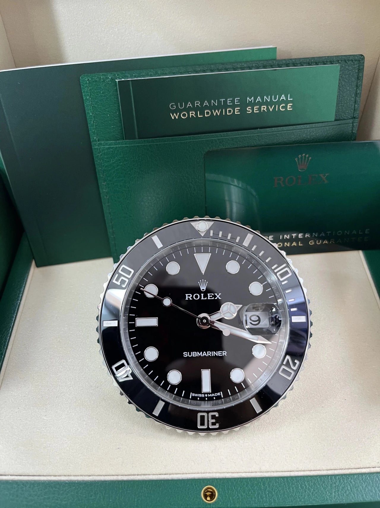 Rolex Submariner Date Desk Clock Oystersteel Black Lacquer Dial Cerachrom Bezel (Ref 909010LN) - WatchesOff5thWatch