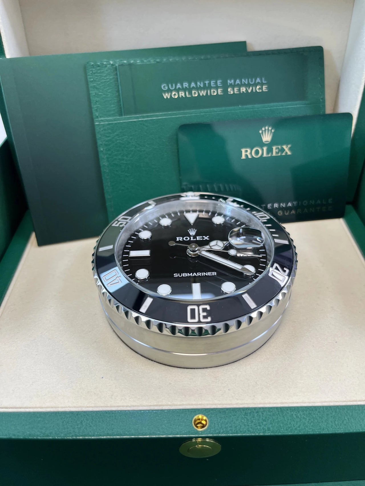 Rolex Submariner Date Desk Clock Oystersteel Black Lacquer Dial Cerachrom Bezel (Ref 909010LN) - WatchesOff5thWatch