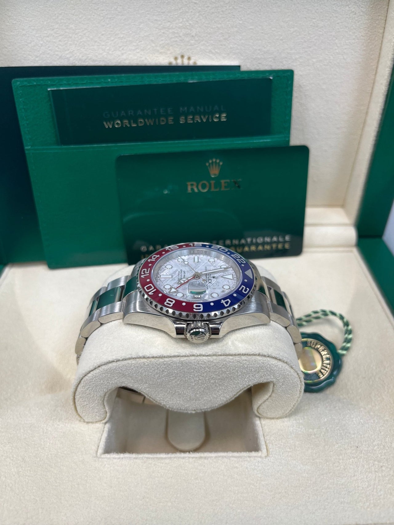 Rolex White Gold GMT - Master II 40 Watch - Blue and Red Pepsi Bezel - Meteorite Dial - Oyster Bracelet (Ref # 126719BLRO ) - WatchesOff5thWatch