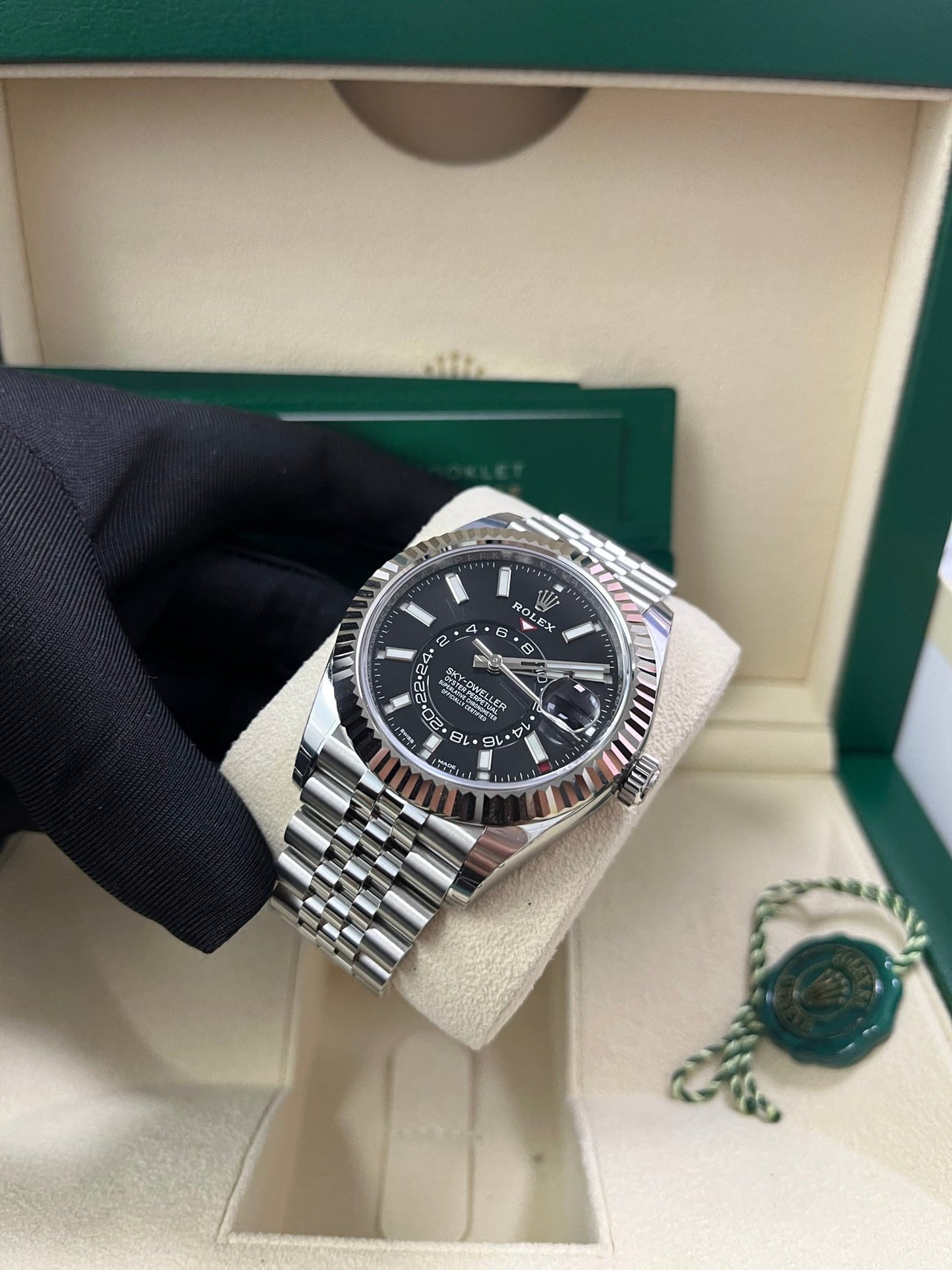 Rolex White Rolesor Sky - Dweller Black Index Dial Jubilee Bracelet (Ref# 326934) - WatchesOff5thWatch