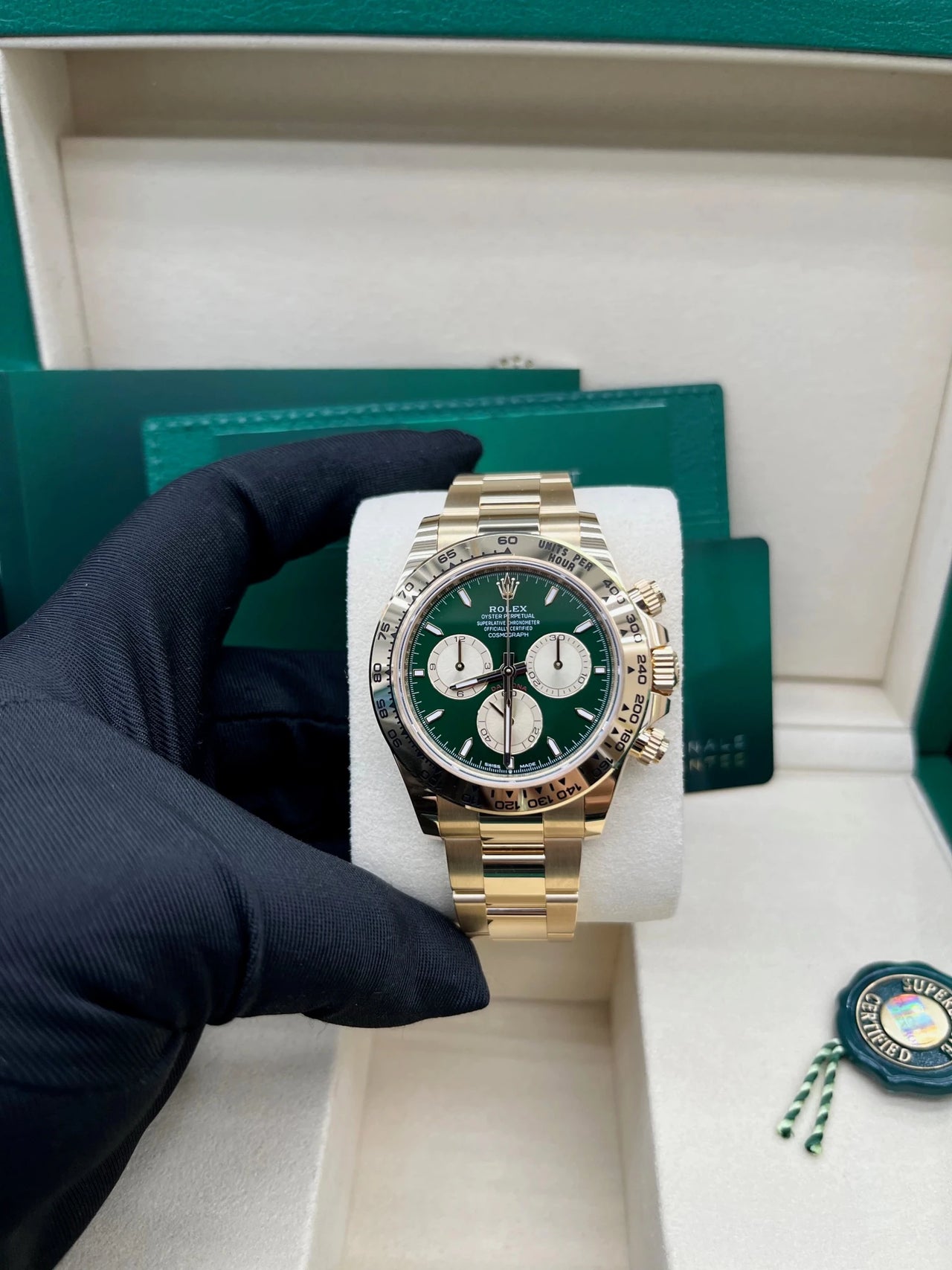 Rolex Yellow Gold Cosmograph Daytona New Release 2025 Green Dial Reference 126508 - WatchesOff5thWatch