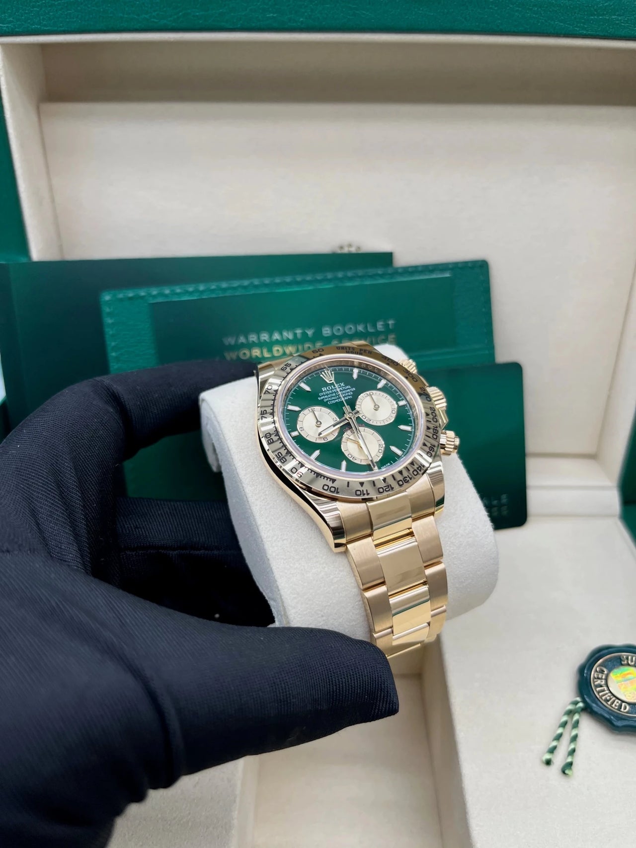Rolex Yellow Gold Cosmograph Daytona New Release 2025 Green Dial Reference 126508 - WatchesOff5thWatch