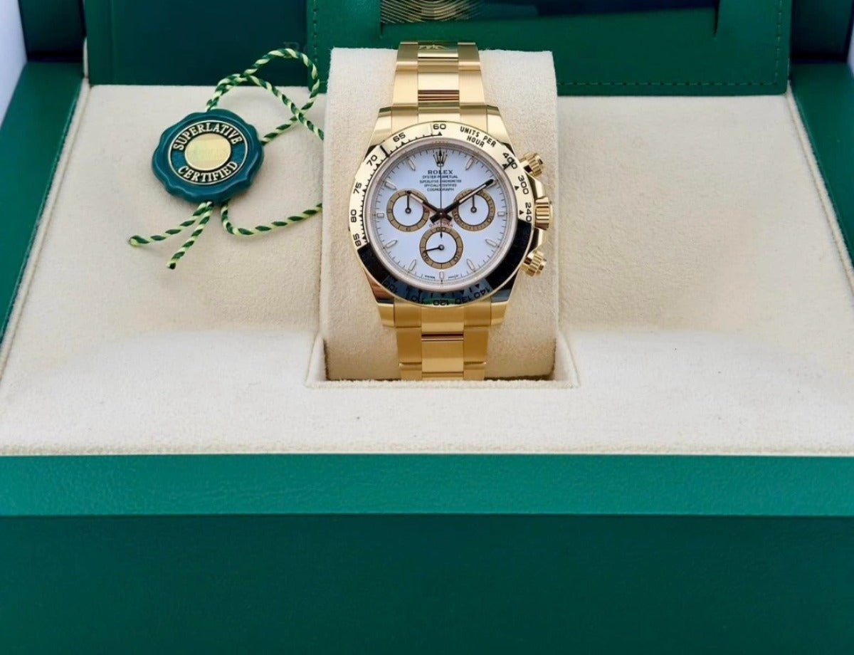 Rolex Yellow Gold White Index Dial Daytona Oyster Bracelet 126508 - WatchesOff5thWatch