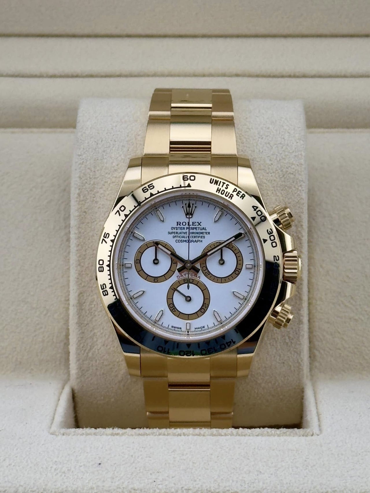 Rolex Yellow Gold White Index Dial Daytona Oyster Bracelet 126508 - WatchesOff5thWatch