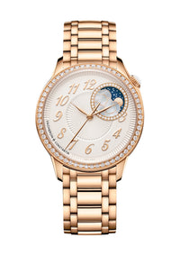 Thumbnail for Vacheron Constantin Égérie Moon Phase 37mm 18K 5N Pink Gold Silver Opaline Dial Diamond Bezel Pink Gold Bracelet Ref 8005F/120R-H002