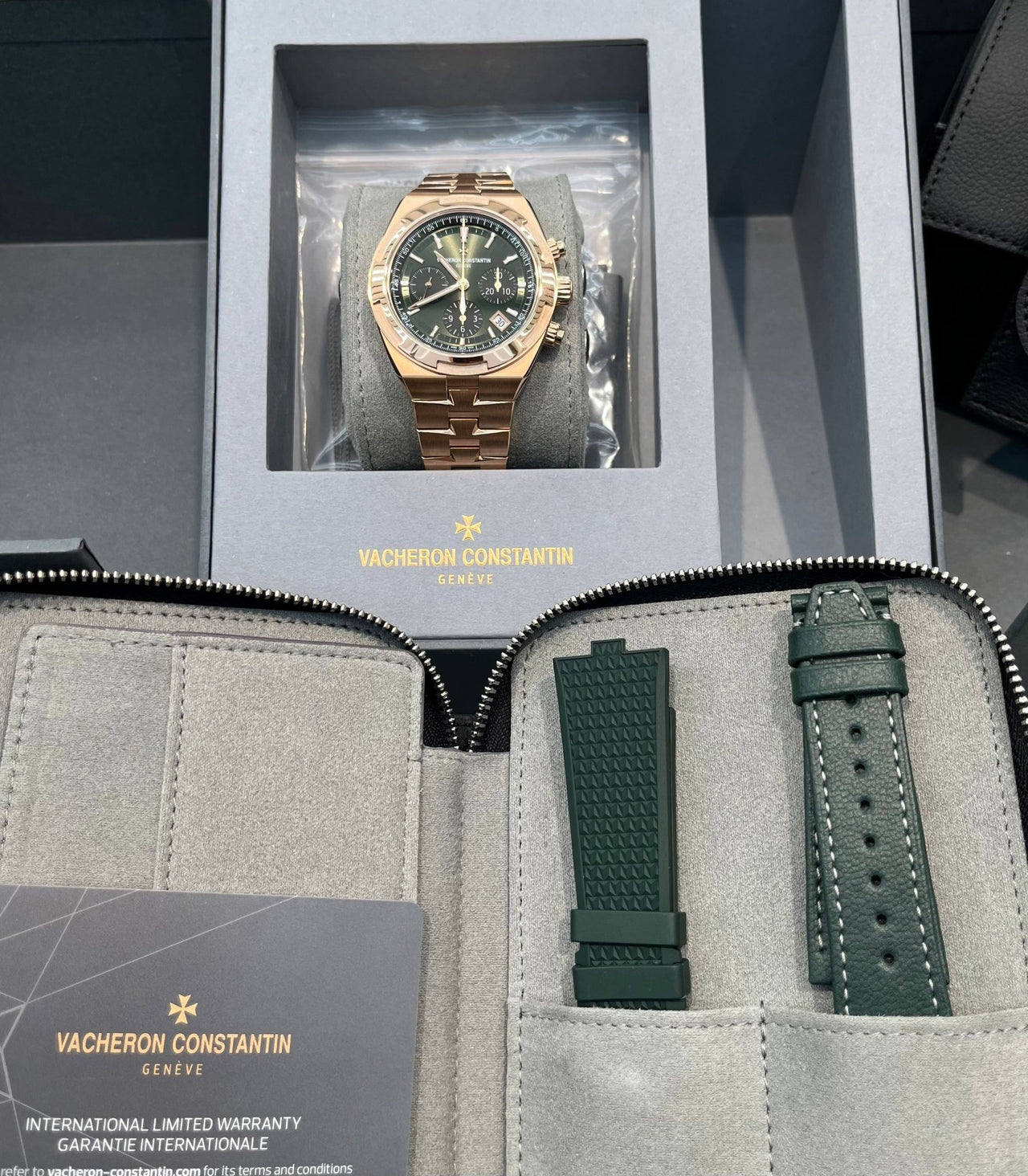 Vacheron Constantin Overseas Chronograph Rose Gold Green Dial 5520V/210R - B966 - WatchesOff5thWatch