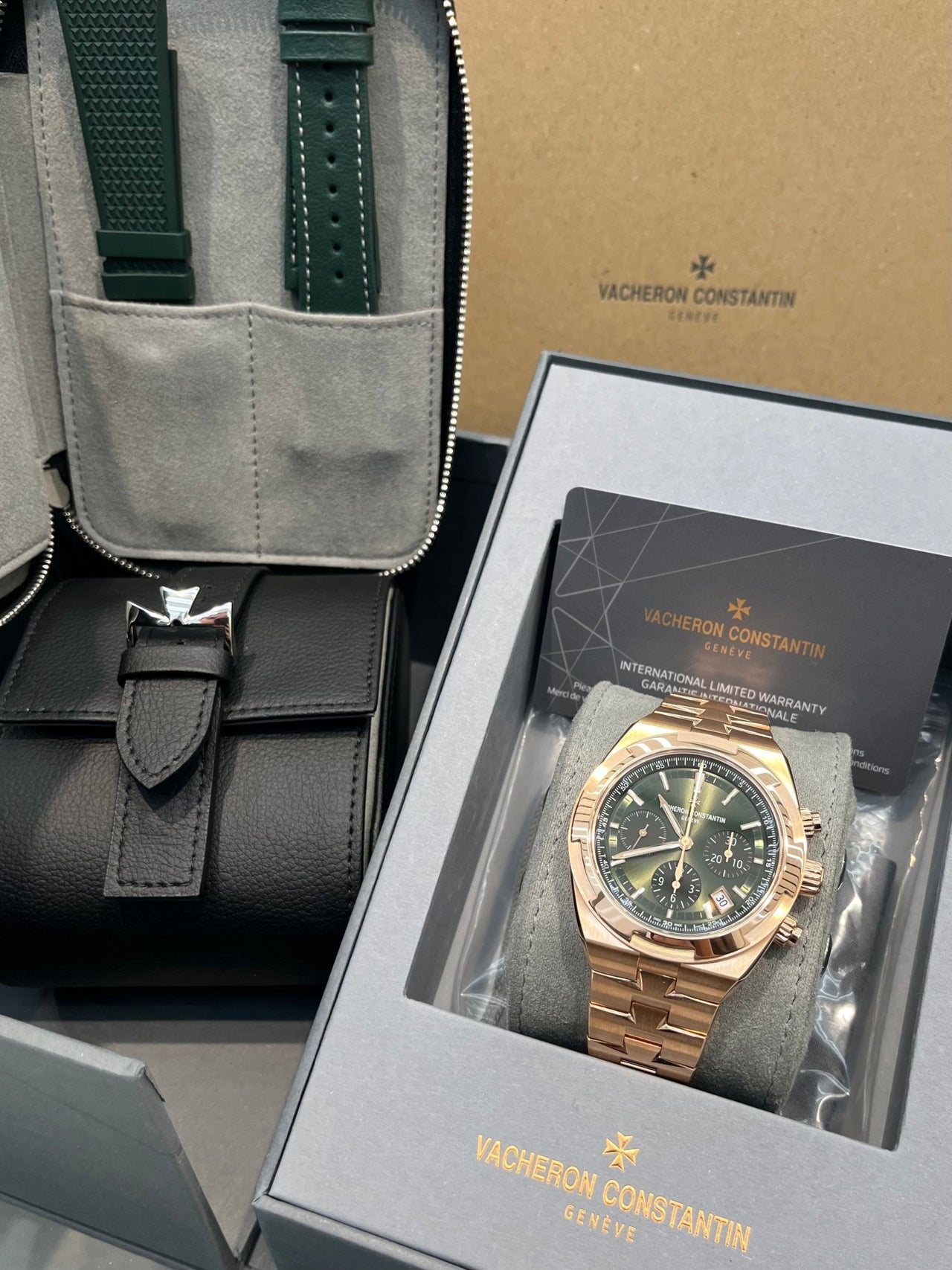 Vacheron Constantin Overseas Chronograph Rose Gold Green Dial 5520V/210R - B966 - WatchesOff5thWatch