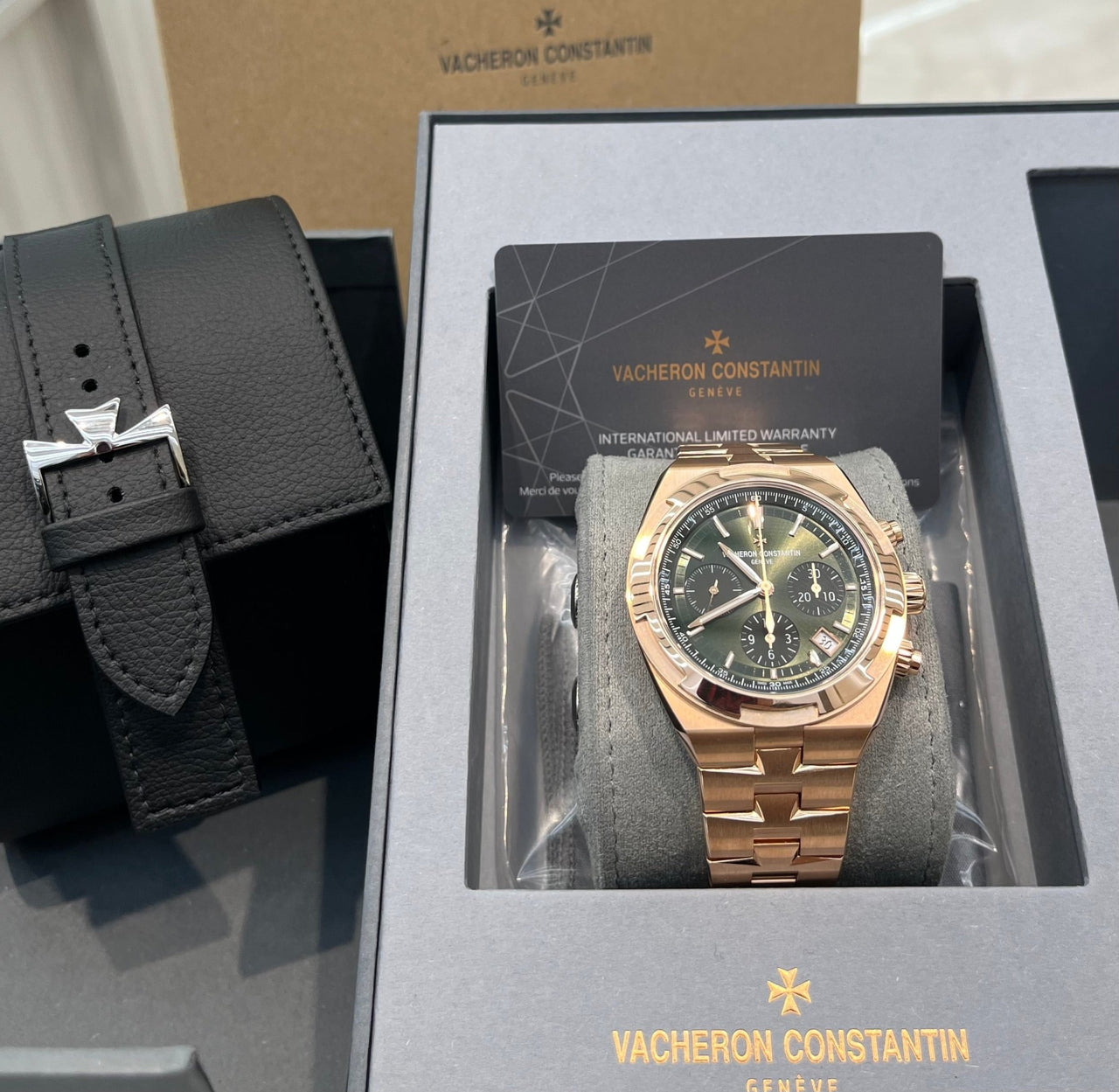 Vacheron Constantin Overseas Chronograph Rose Gold Green Dial 5520V/210R - B966 - WatchesOff5thWatch