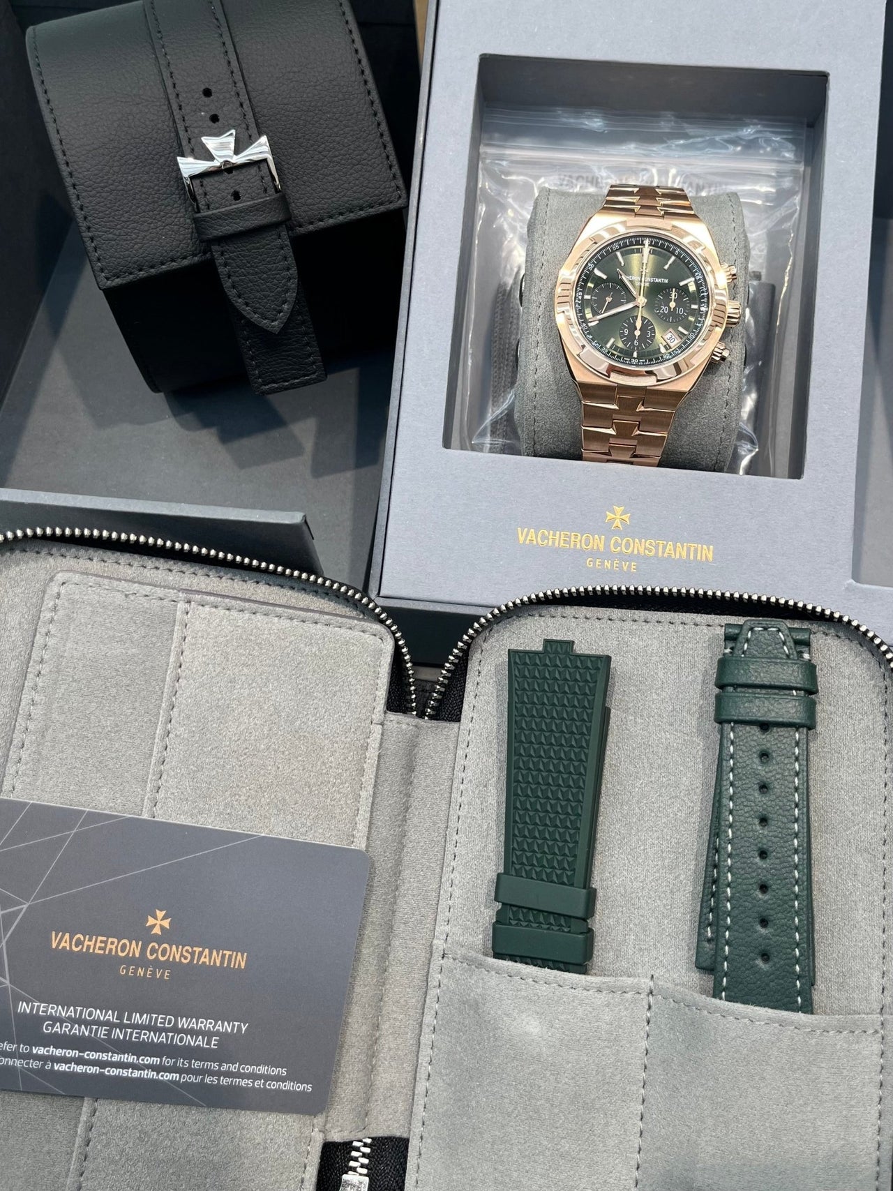 Vacheron Constantin Overseas Chronograph Rose Gold Green Dial 5520V/210R - B966 - WatchesOff5thWatch