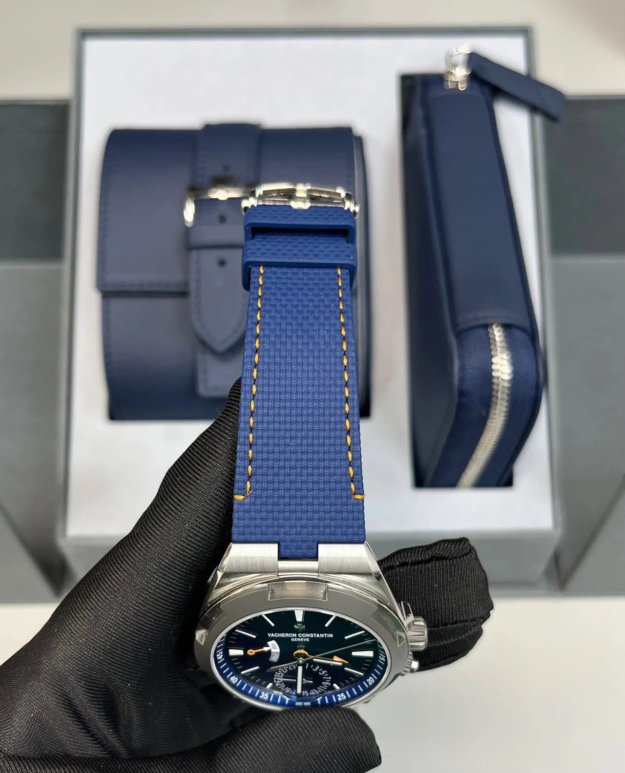 Vacheron Constantin Overseas Dual Time Cardinal Points 41mm Titanium Blue Dial (Ref 7930V/210T - H074) - WatchesOff5thWatch