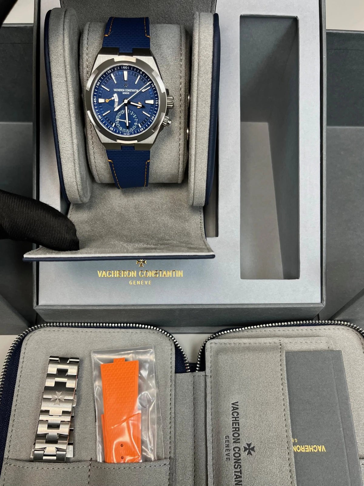 Vacheron Constantin Overseas Dual Time Cardinal Points 41mm Titanium Blue Dial (Ref 7930V/210T - H074) - WatchesOff5thWatch