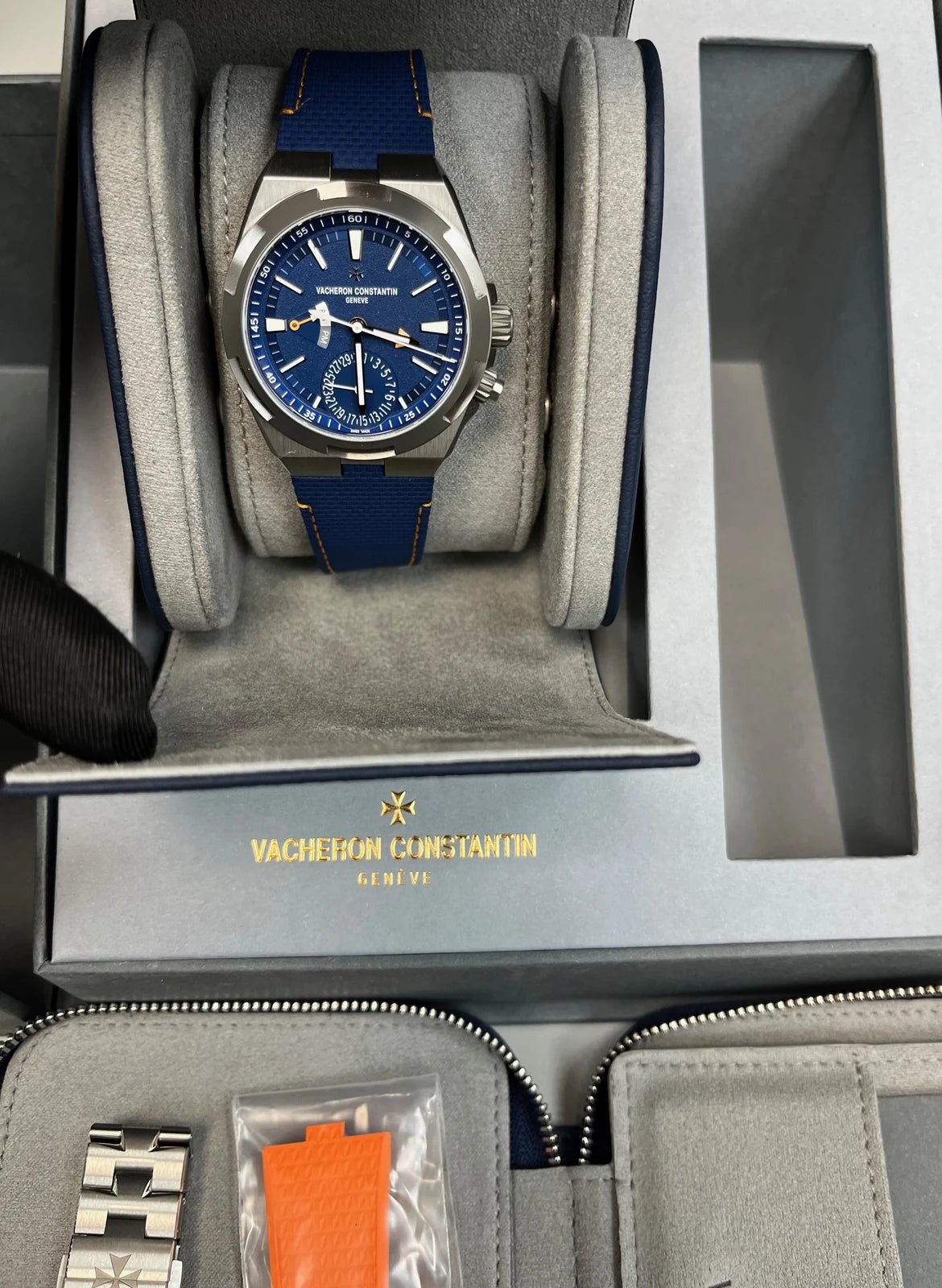 Vacheron Constantin Overseas Dual Time Cardinal Points 41mm Titanium Blue Dial (Ref 7930V/210T - H074) - WatchesOff5thWatch