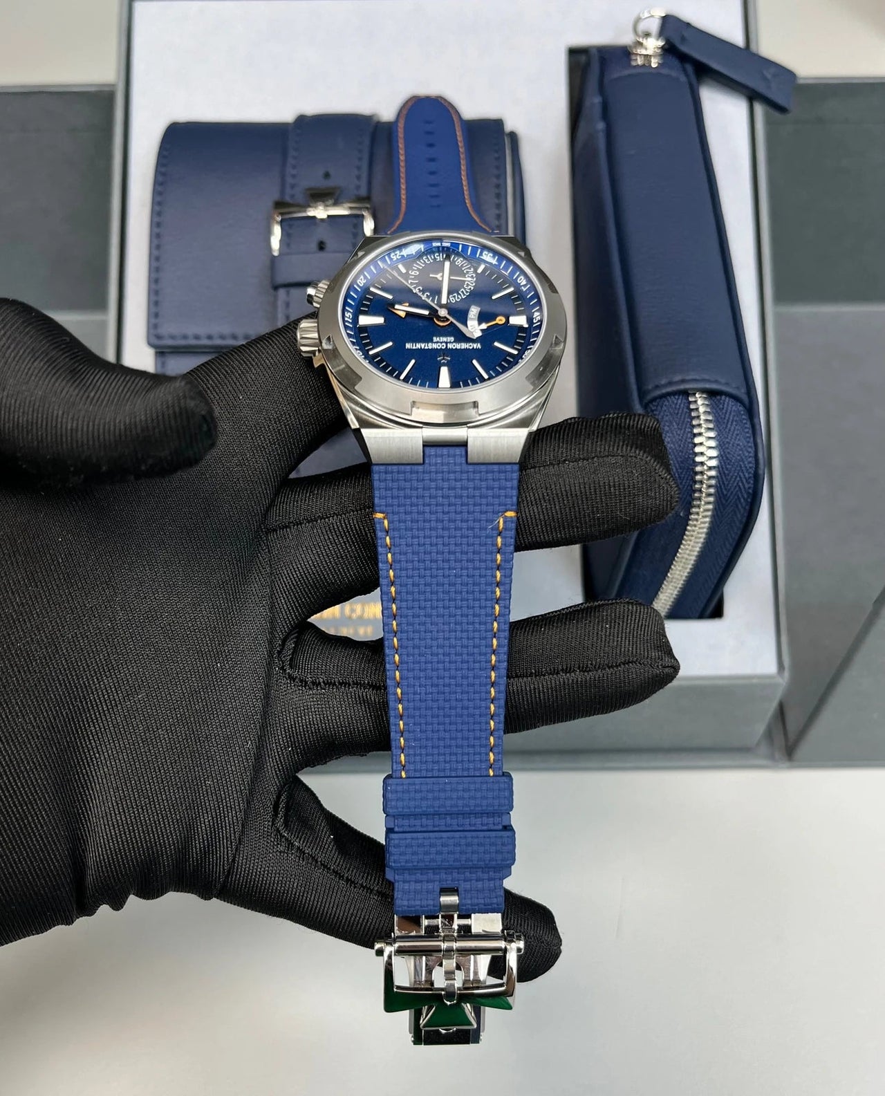 Vacheron Constantin Overseas Dual Time Cardinal Points 41mm Titanium Blue Dial (Ref 7930V/210T - H074) - WatchesOff5thWatch