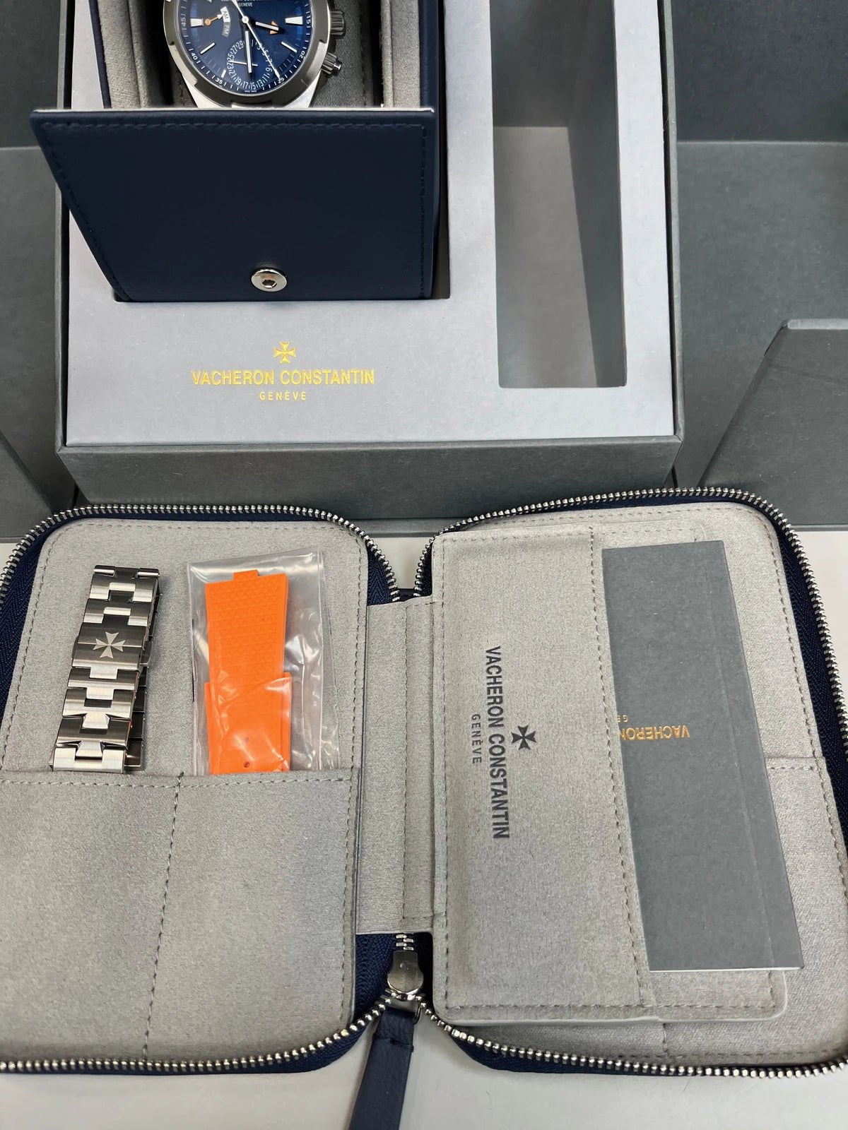 Vacheron Constantin Overseas Dual Time Cardinal Points 41mm Titanium Blue Dial (Ref 7930V/210T - H074) - WatchesOff5thWatch