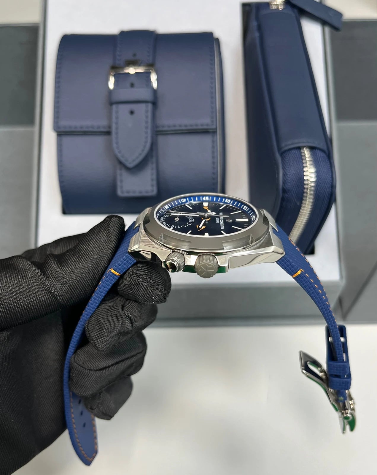 Vacheron Constantin Overseas Dual Time Cardinal Points 41mm Titanium Blue Dial (Ref 7930V/210T - H074) - WatchesOff5thWatch