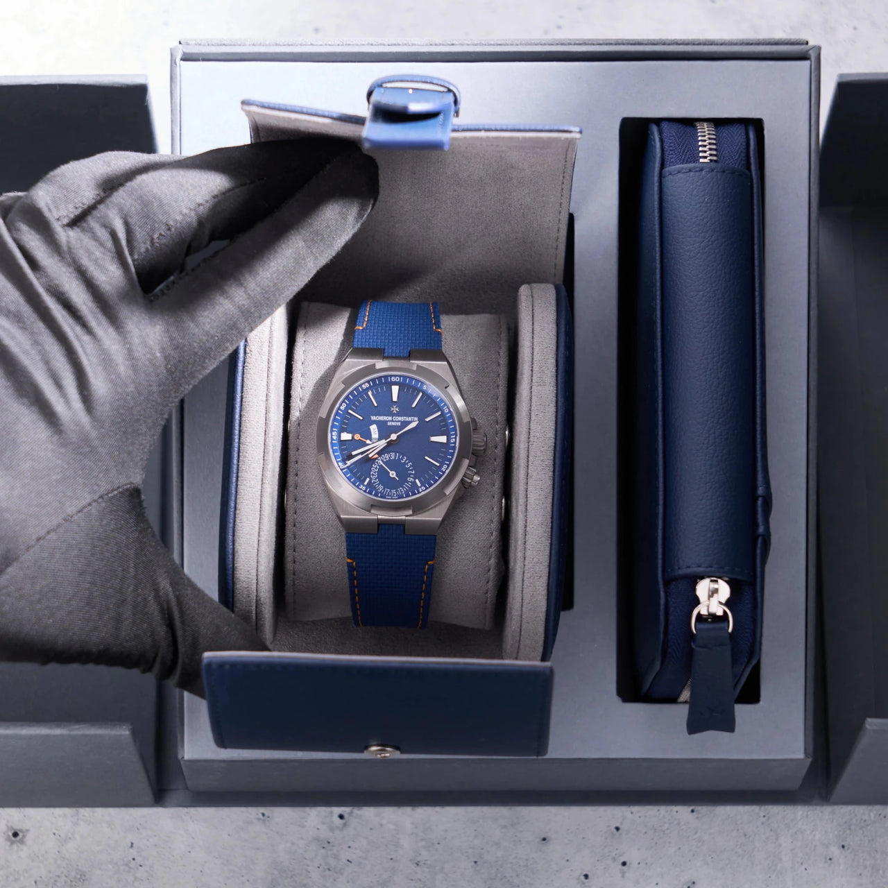 Vacheron Constantin Overseas Dual Time Cardinal Points 41mm Titanium Blue Dial (Ref 7930V/210T-H074) - WatchesOff5thWatch