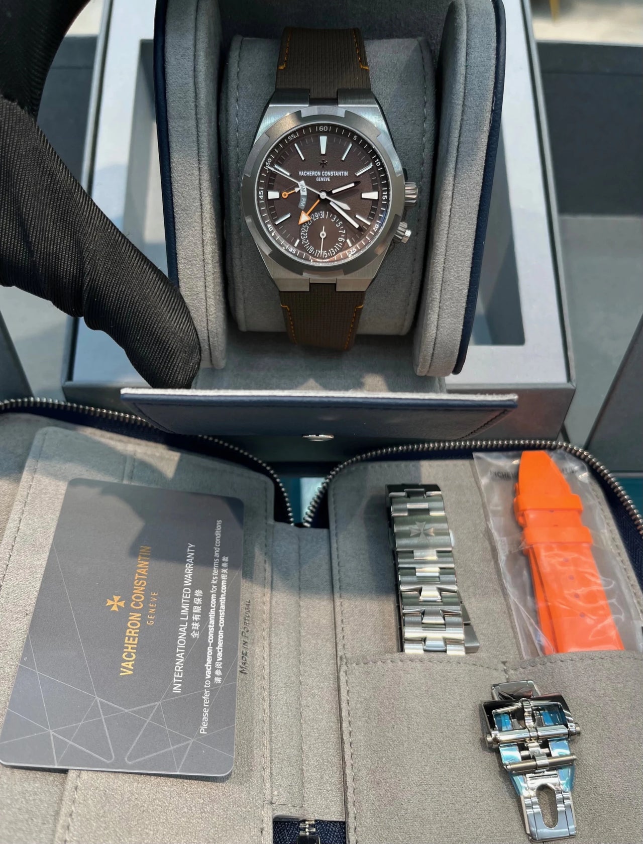Vacheron Constantin Overseas Dual Time Cardinal Points 41mm Titanium Brown Dial (Ref 7930V/210T - H072) - WatchesOff5thWatch