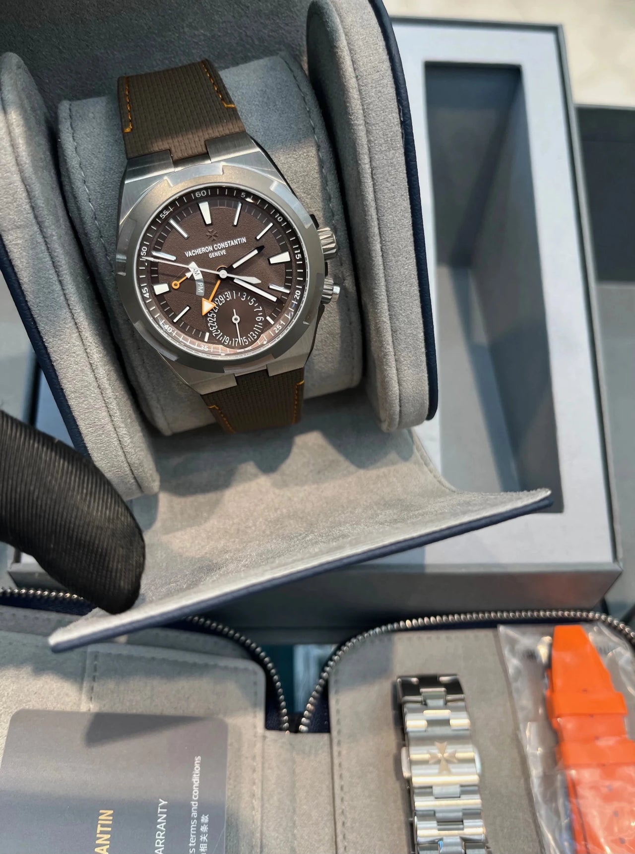 Vacheron Constantin Overseas Dual Time Cardinal Points 41mm Titanium Brown Dial (Ref 7930V/210T - H072) - WatchesOff5thWatch